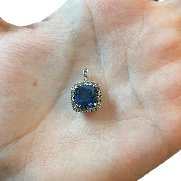 Cushion-Cut Lab Ceylon & White Sapphire Pendant in 10K
WGold w/ Diamond Accents - Picture 8 of 10